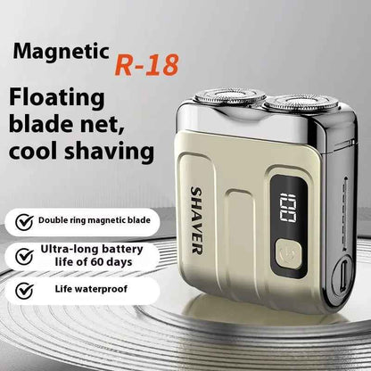 Men's travel shaver in desert gold color with removable cleaning head