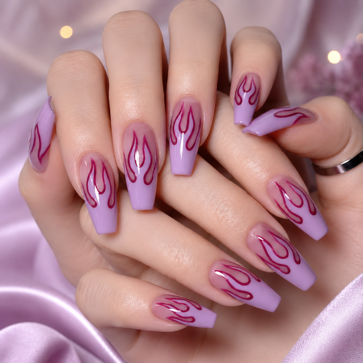 Soft press-on false nails set of 24 pieces in 4 colors blue purple pink