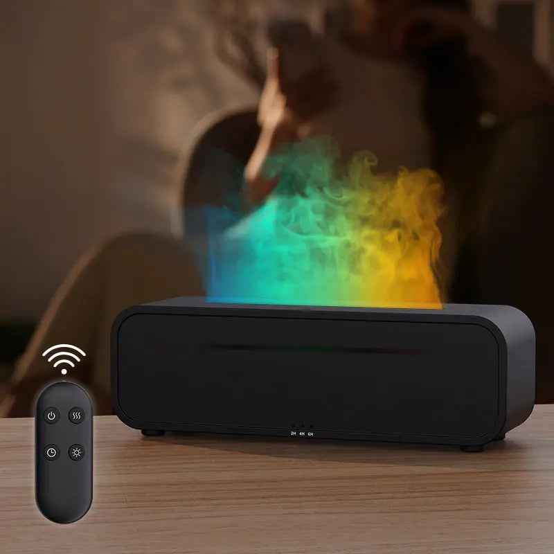 Flame diffuser with remote control and 250ml tank on nightstand