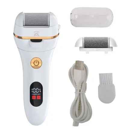 Pink electric pedicure tool USB rechargeable foot grinder side view