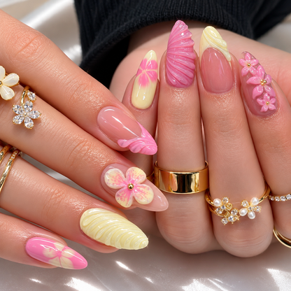 Summer Floral French Almond Press-On Nails